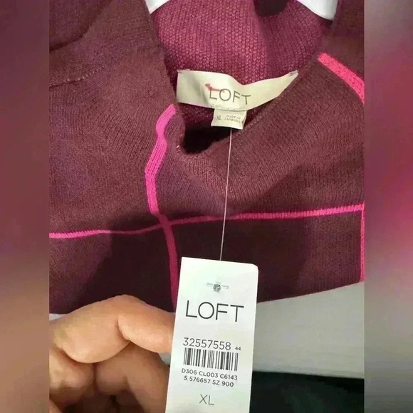 NWT Loft windowpane mock neck tunic sweater in windsor wine sz XL burgundy pink - Picture 3 of 9